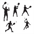 © Sowkhin  - Tennis player silhouette set showing various poses set and bundle silhouette art vector design
