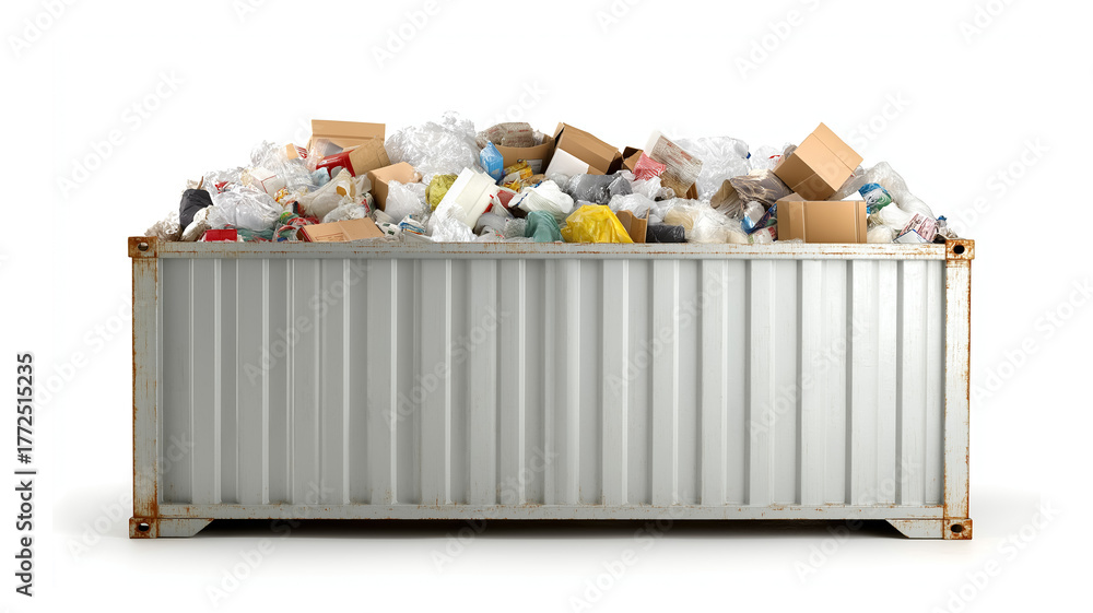 Over Inflated Containers Large overflowing metal shipping container piled high with mixed ...