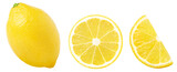 lemon fruits set, slice and half isolated on a white background, Fresh and Juicy lemons collection, clipping path.