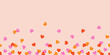 © Мария Кривецкая - Abstract seamless border for Valentine's Day, background of colorful multi-colored transparent falling hearts on a light background, overlapping effect; vector illustration; flat style, copy space