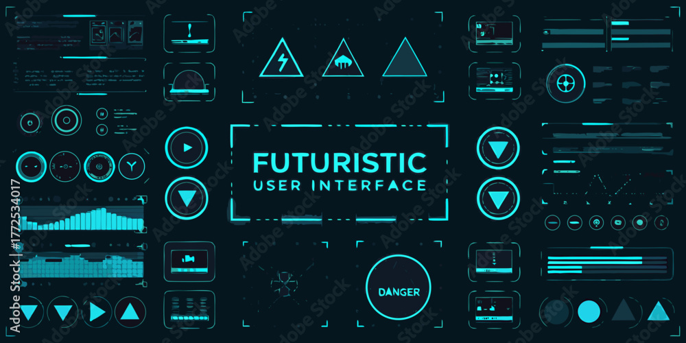 Futuristic user interface with glowing blue digital elements and data ...