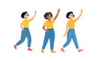 © Topik_Art - Three Diverse Women Waving Hello While Walking Together on White Background