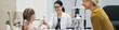 © DragonImages - Header of Caucasian female doctor handing lollipop to Caucasian girl child with braided hair during eye exam, while middle aged Caucasian woman smiling and watching in medical office
