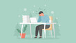 © VisualPro - Overworked employee stressed during winter facing huge pile of paper and laptop deadlines