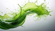 © Lilimanatasa - A dynamic liquid motion advertisement for a healthy drink or smoothie featuring a solitary green juice splash on a white background