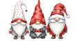 © Anwar - Three cute watercolor christmas gnomes with red hats and white beards, isolated on transparent background