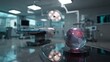 © ryker - Glass globe with digital network map on surgical table in modern operating room conveying advanced medical connectivity and calm focus