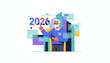 © Vector Market - Senior manager planning 2026 business strategy using futuristic digital interface and data analysis