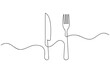 © AbdulMannan - Minimalist continuous one line drawing of knife and fork on a white background, perfect for restaurant, cafe, and dining logo design