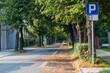 © Marcin - Quiet urban street with parked yellow car and autumn leaves under tree canopy