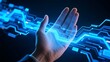 © Wahyu - a visual of an outstretched hand interacting with a blue-lit digital circuit