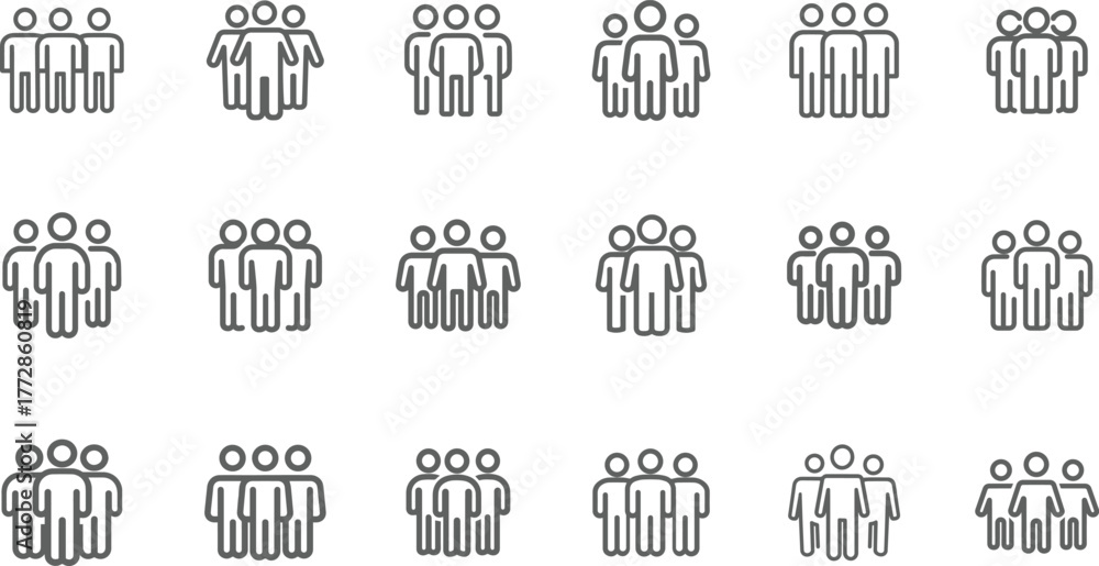 Multiple groupings of three people stick figures representing teamwork ...