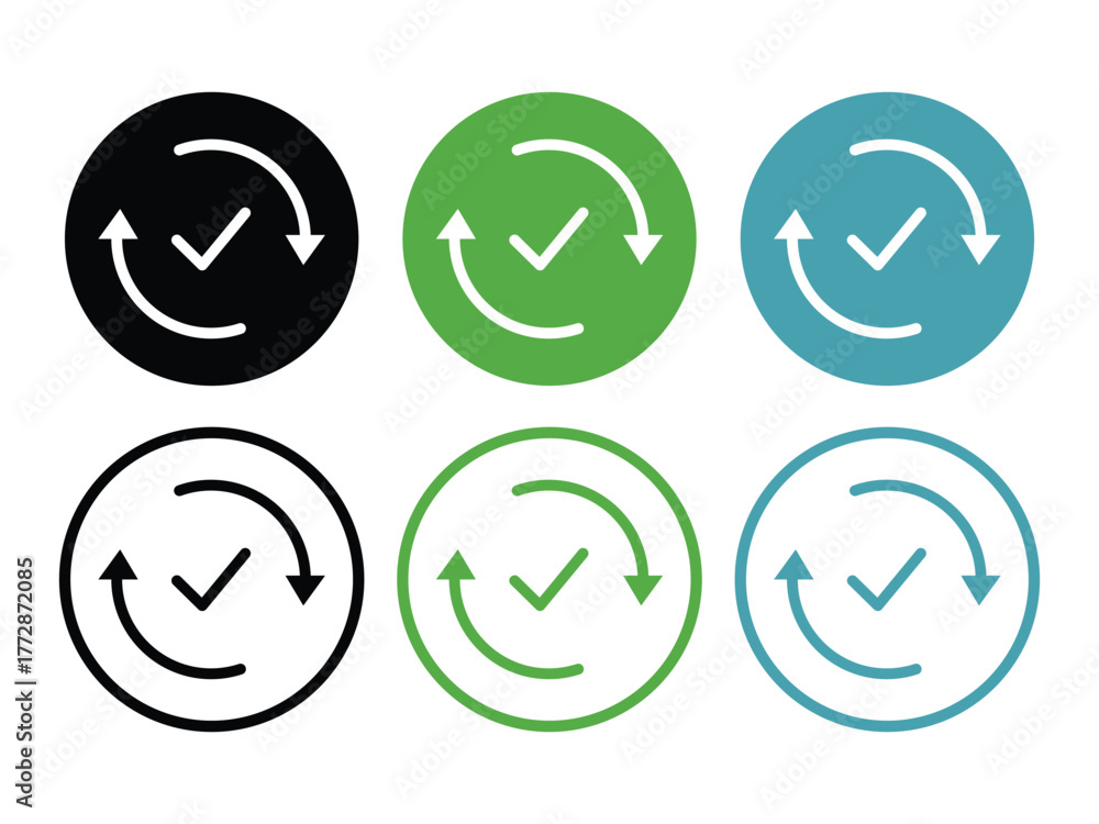 Post Upgrade Check Icon round checking process sync approved icon. Upgrade Update Refresh icon ...