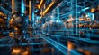 © AlirezA - Abstract Industrial Machine Blueprint Visualization with Pipes, Valves, and Grid Network, Representing Engineering, Technology, and Futuristic Design