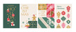 © ZhumaStudio - Set of Merry Christmas and Winter Holidays cards. Vector illustrations of winter drink, sock, ornaments, gifts, christmas cookie and cake. Modern minimal geometry backgrounds set.