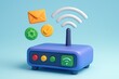 © mlangsen - 3D illustration of a router broadcasting Wi-Fi signals with icons
