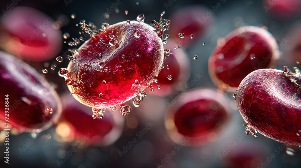 Photo Stock 3D medical visualization of osmosis in red blood cells