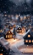 © VictoriaEmerson - Cozy illuminated houses creating a festive atmosphere in a charming winter wonderland