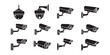 © SujetaRani - Surveillance camera vector set, black cctv icon collection, wall mount design, security monitoring system, home safety, flat illustration