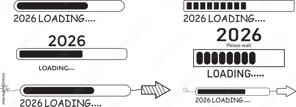 Loading 2026 Background 2026 loading bar doodle hand-drawn icon. loading rocket screen ...