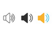 © SanyBRZ - Minimalist Speaker Icons. Minimalist speaker icon: three identical speaker boxes with sound waves in a row, first in line style