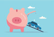 © Premium art - Saving money for new car, automobile expense and cost or car loan concept, wealthy piggybank open container loading deliver new car to new owner.