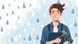 © Johannes - Young handsome. man holding tool with raindrop graphic, no logos, no brands