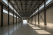 © Jelena - Spacious empty warehouse interior with high windows polished concrete floor and open shutter