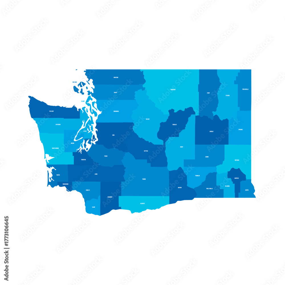 Washington, WA - detailed political map of US state. Administrative map ...