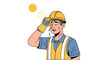 © Umi - Construction worker sweating profusely under the hot sun wearing safety gear. Vector Illustrations. EPS Editable