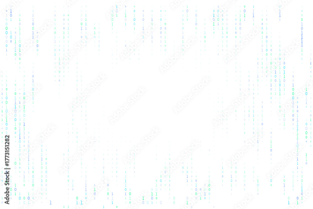 Abstract digital rain of green and blue binary code falling on a ...