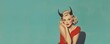 © Margarita Ratatosk - Woman in devil horns costume concept for Halloween. Pin up retro style art for scary holiday banner and event poster.