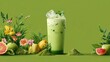 © si9nzation - Vibrant matcha latte with fresh citrus fruits and flowers creates a refreshing green themed beverage presentation