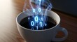 © Cinta - Digital binary code emitting from a cup of coffee