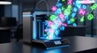 © Dikejar - Modern 3D printer creates colorful digital shapes, glowing with blue and magenta hues
