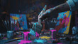 © VRAYVENUS - Artist painting with colorful brushes and palette