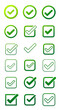 © widi - Collection of green check mark icons in various shapes and styles.