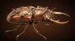 © Ariestia - Intricate mechanical insect sculpture exhibits detailed copper plating and gears against a dark background