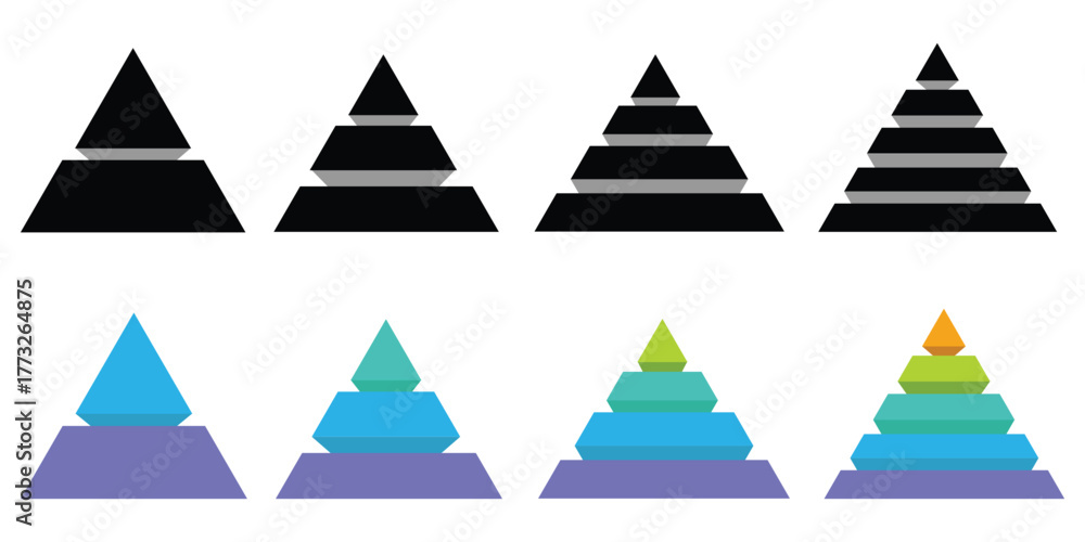 Triangular Tier Levels of triangular pyramid. Color triangle pyramid chart. Maslow ...