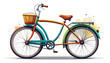© Faqihan - A vibrant, retro-style bicycle with a wicker basket and rear rack, painted in cheerful orange, teal, and green colors.
