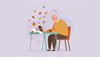 © Vector Market - Senior man working on a laptop with coffee during the fall season Remote work and busy schedule concept