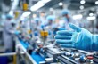© Selvi - A close-up view of a gloved hand in a factory, with a blurred of the production line and workers.