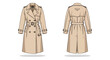 © Awan - Detailed digital illustration showcasing a double-breasted beige trench coat from front and back perspectives