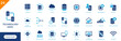 © icon - Data technology icon. Containing database, cloud technology, global internet connection, data center, computer. Solid vector icon set.