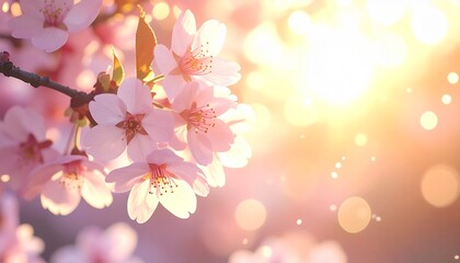 Naklejka na meble Cherry Blossoms with Soft Bokeh and Sunlight Filtering Through Petals