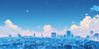 © 963k - 都会のビル群・アニメ背景・雲のある夜・静寂な夜景・幻想的構図・蒼の世界・都市の夜の風景素材