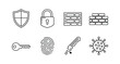 © its - Security and Protection Icons Set in Outline Style shield padlock key fingerprint biometrics access control wall brick firewall