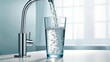 © Володимир Виповський - Pouring fresh water into a clear glass from a modern kitchen faucet in a bright room