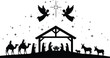 © MDAMIRHAMJA - Nativity silhouette illustration, Christmas manger scene, holy family artwork, wise men journey, star of Bethlehem, Christian holiday vector, biblical religious design