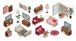 © Ophelia - Modern isometric living room set with furniture and decor elements